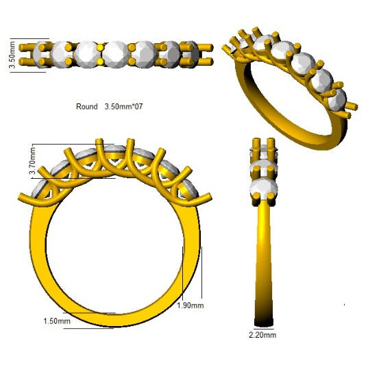 Emerald & Diamond 7 Stone Ring 1.20ct F - VS Quality in 18k Yellow Gold - My Jewel World