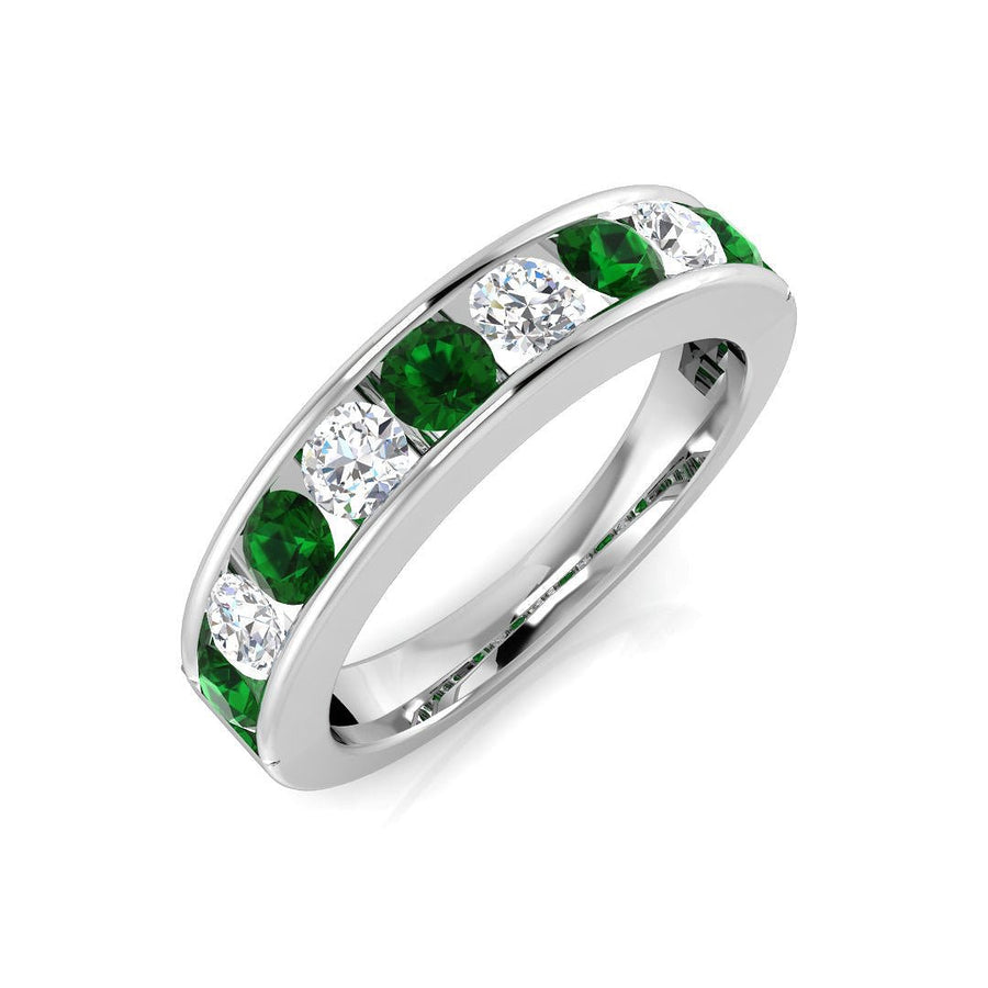 Emerald & Diamond 9 Stone Ring 1.05ct F - VS Quality in 18k White Gold - My Jewel World