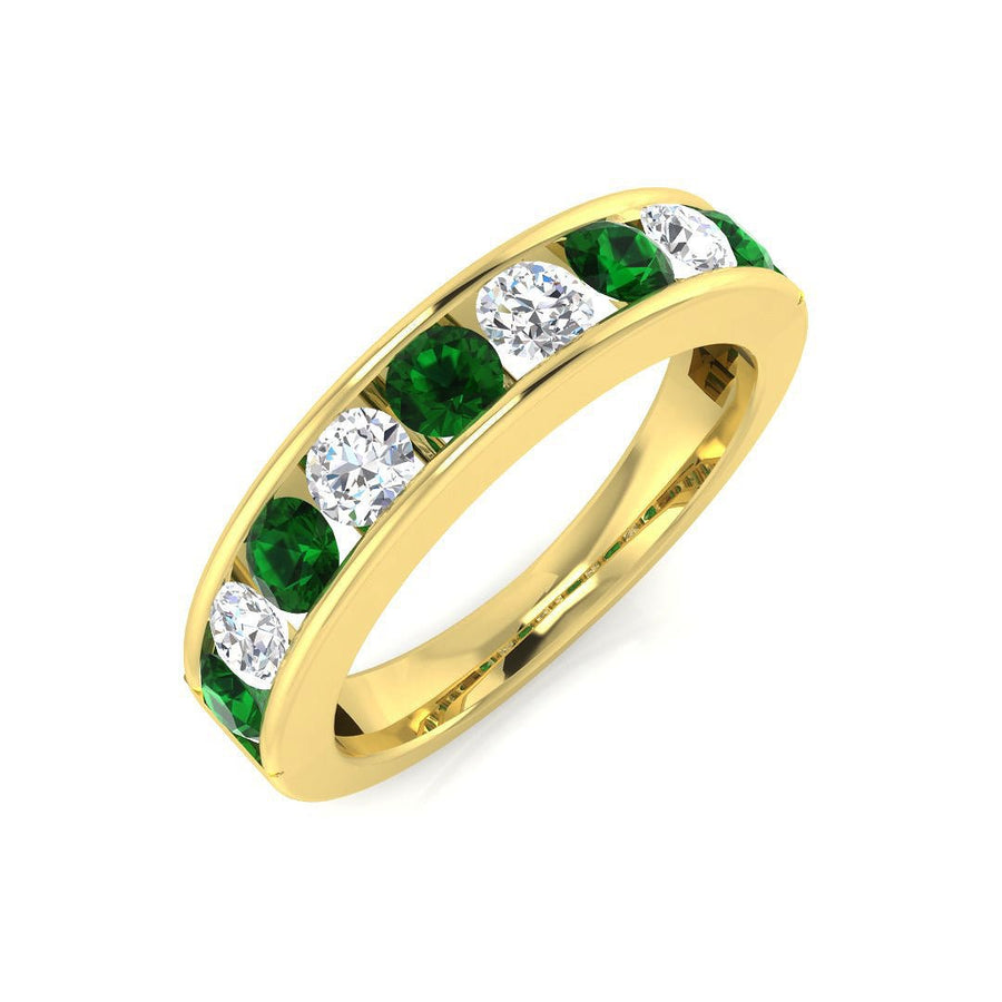 Emerald & Diamond 9 Stone Ring 1.05ct F-VS Quality in 18k Yellow Gold - My Jewel World