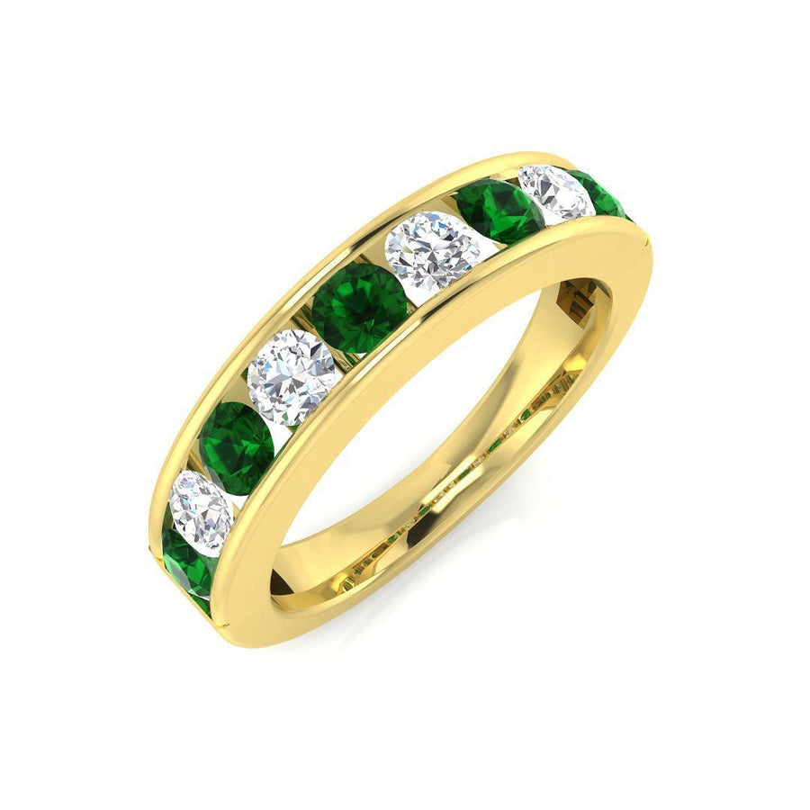 Emerald & Diamond 9 Stone Ring 1.05ct F - VS Quality in 18k Yellow Gold - My Jewel World