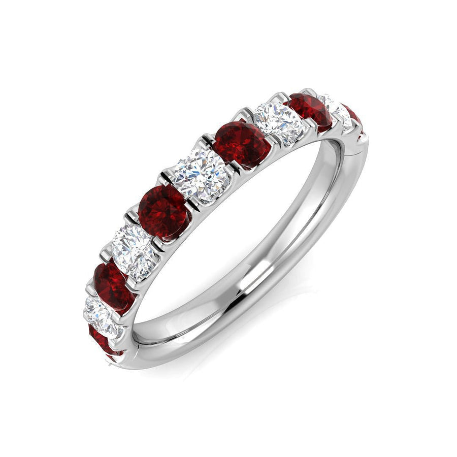 Ruby & Diamond 10 Stone Ring 1.30ct F - VS Quality in 18k White Gold - My Jewel World