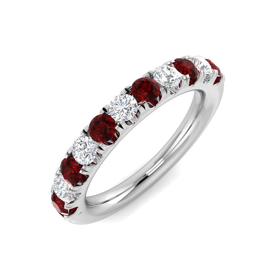 Ruby & Diamond 11 Stone Ring 0.80ct F - VS Quality in 18k White Gold - My Jewel World