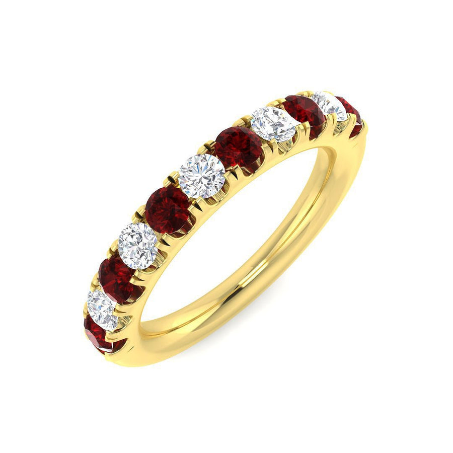 Ruby & Diamond 11 Stone Ring 0.80ct F - VS Quality in 18k Yellow Gold - My Jewel World