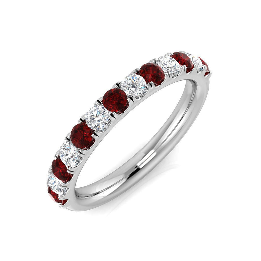 Ruby & Diamond 13 Stone Ring 0.60ct F - VS Quality in 18k White Gold - My Jewel World