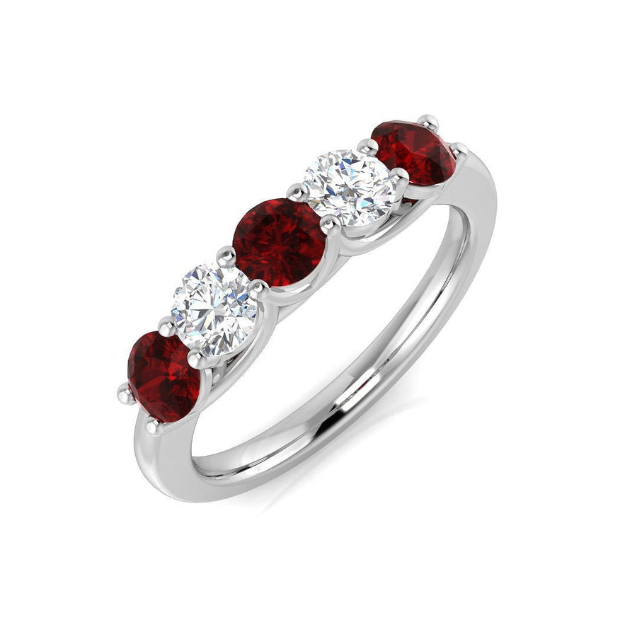 Ruby & Diamond 5 Stone Ring 1.15ct F - VS Quality in 18k White Gold - My Jewel World