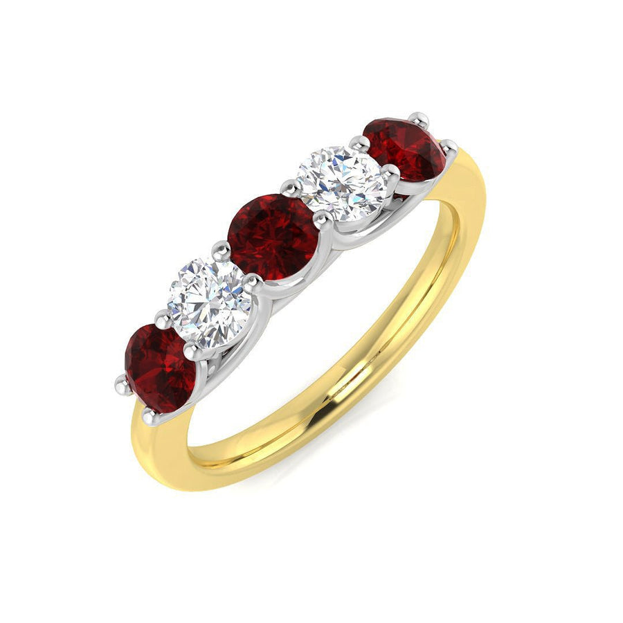 Ruby & Diamond 5 Stone Ring 1.15ct F - VS Quality in 18k Yellow Gold - My Jewel World