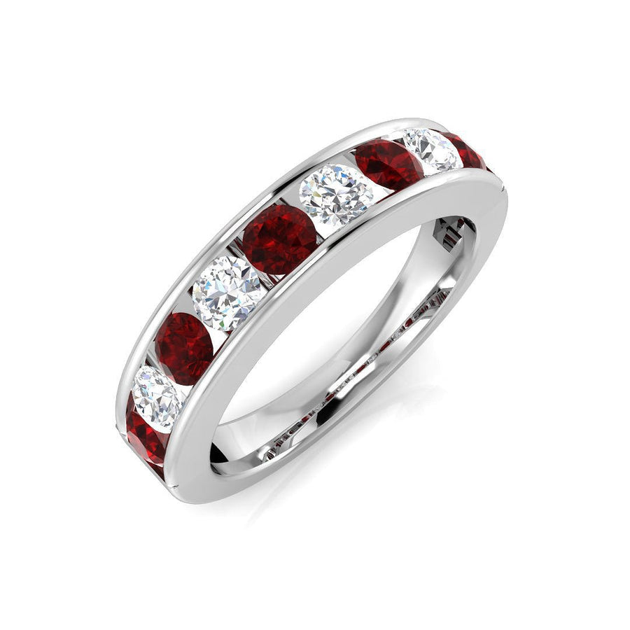 Ruby & Diamond 9 Stone Ring 1.15ct F - VS Quality in 18k White Gold - My Jewel World