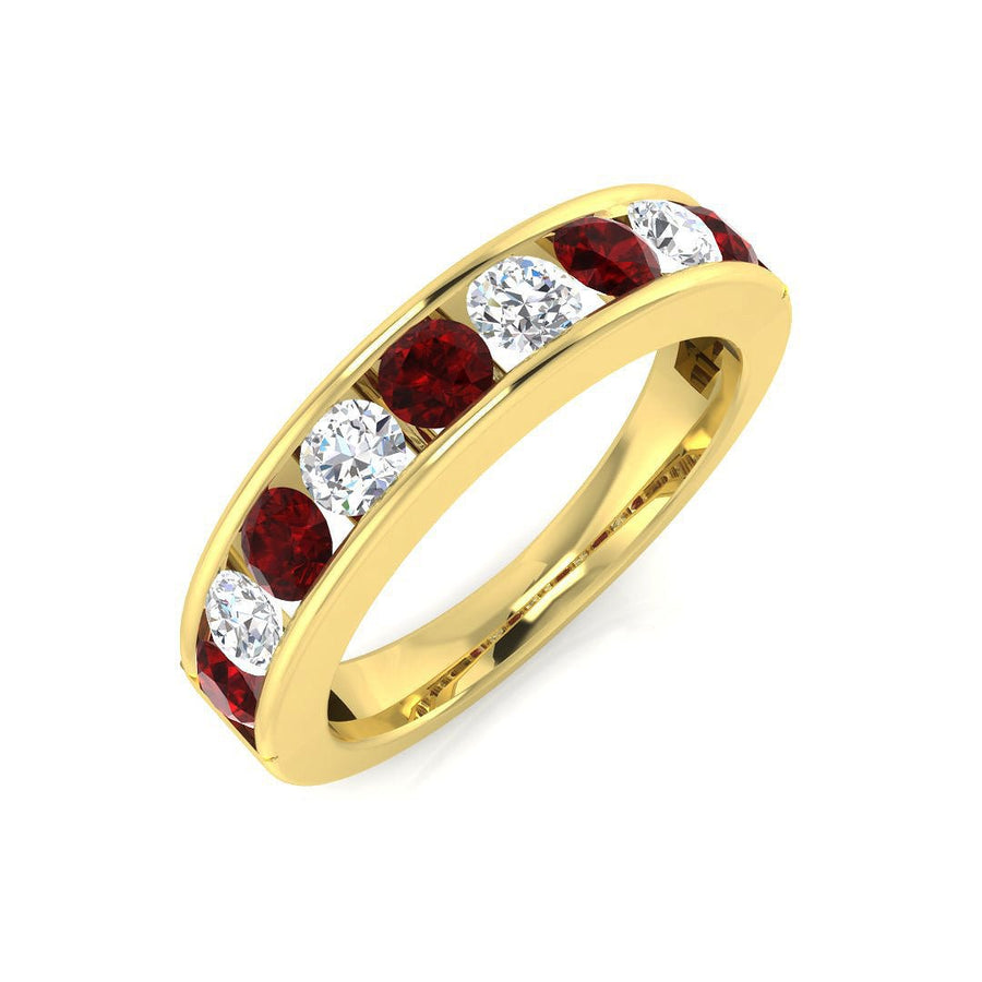 Ruby & Diamond 9 Stone Ring 1.15ct F - VS Quality in 18k Yellow Gold - My Jewel World