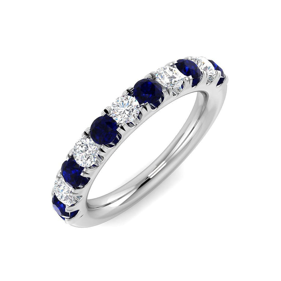 Sapphire & Diamond 11 Stone Ring 0.80ct F - VS Quality in 18k White Gold - My Jewel World