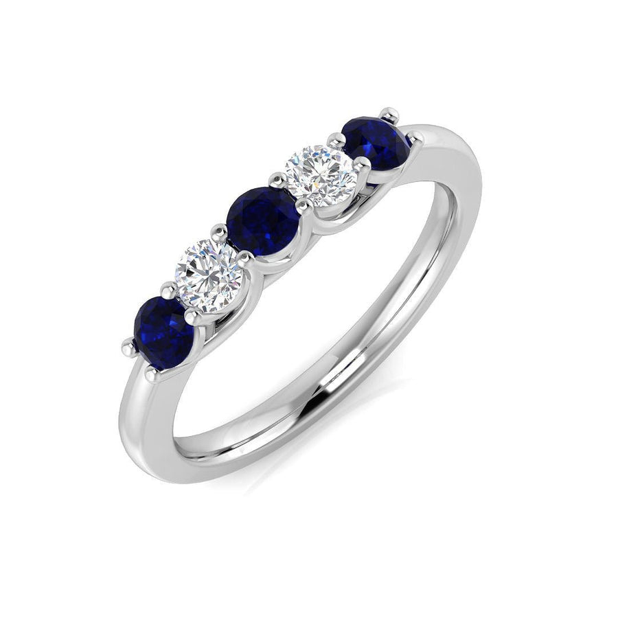 Sapphire & Diamond 5 Stone Ring 0.55ct F - VS Quality in 18k White Gold - My Jewel World