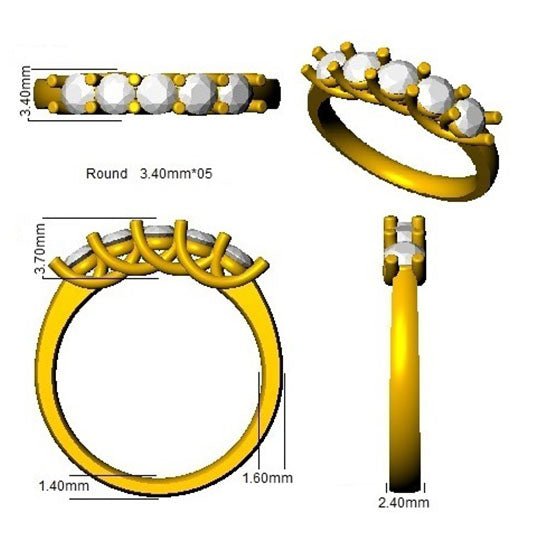 Sapphire & Diamond 5 Stone Ring 0.85ct F - VS Quality in 18k Yellow Gold - My Jewel World