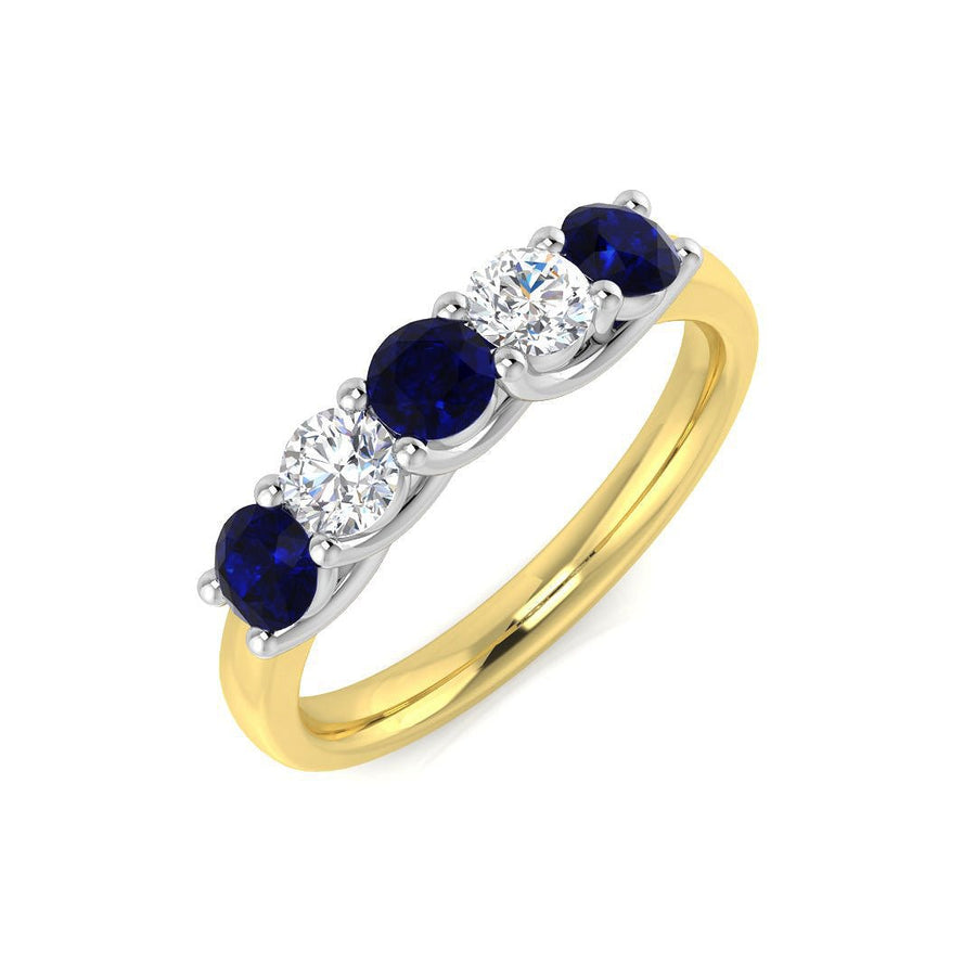 Sapphire & Diamond 5 Stone Ring 0.85ct F - VS Quality in 18k Yellow Gold - My Jewel World