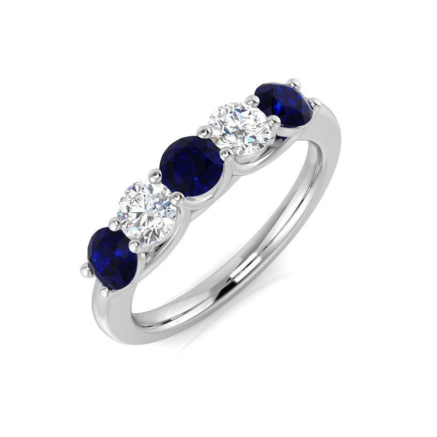 Sapphire & Diamond 5 Stone Ring 1.15ct F - VS Quality in 18k White Gold - My Jewel World