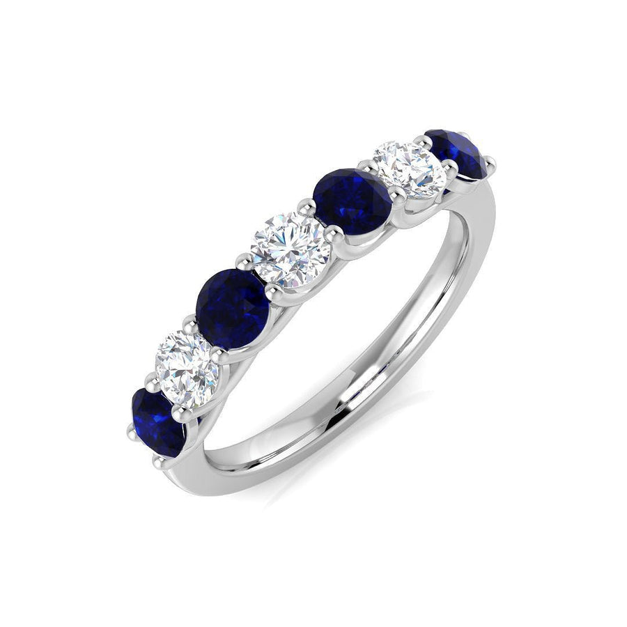 Sapphire & Diamond 7 Stone Ring 0.90ct F - VS Quality in 18k White Gold - My Jewel World