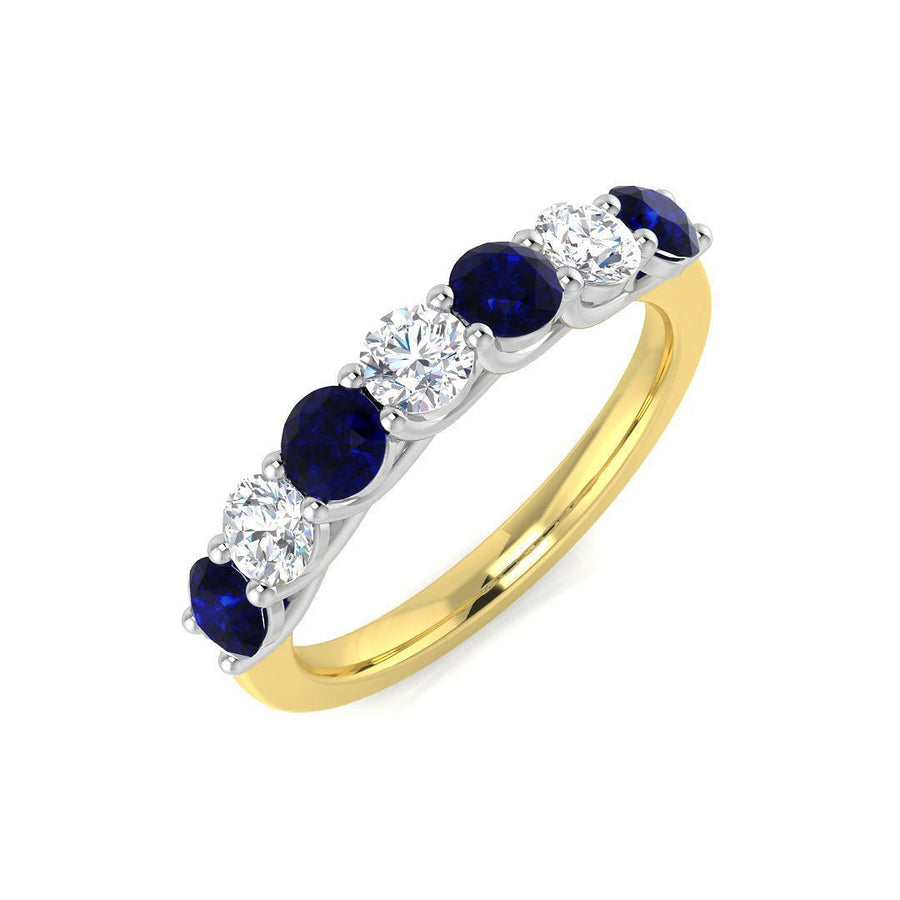 Sapphire & Diamond 7 Stone Ring 0.90ct F - VS Quality in 18k Yellow Gold - My Jewel World