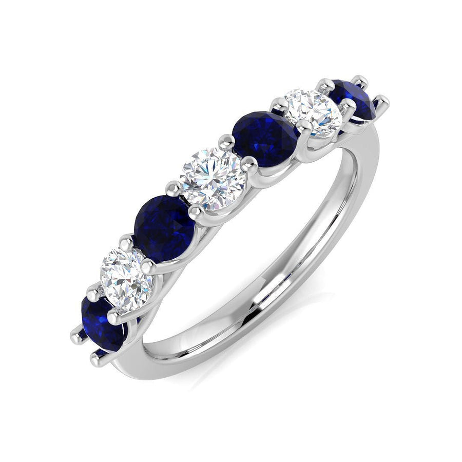 Sapphire & Diamond 7 Stone Ring 1.10ct F - VS Quality in 18k White Gold - My Jewel World