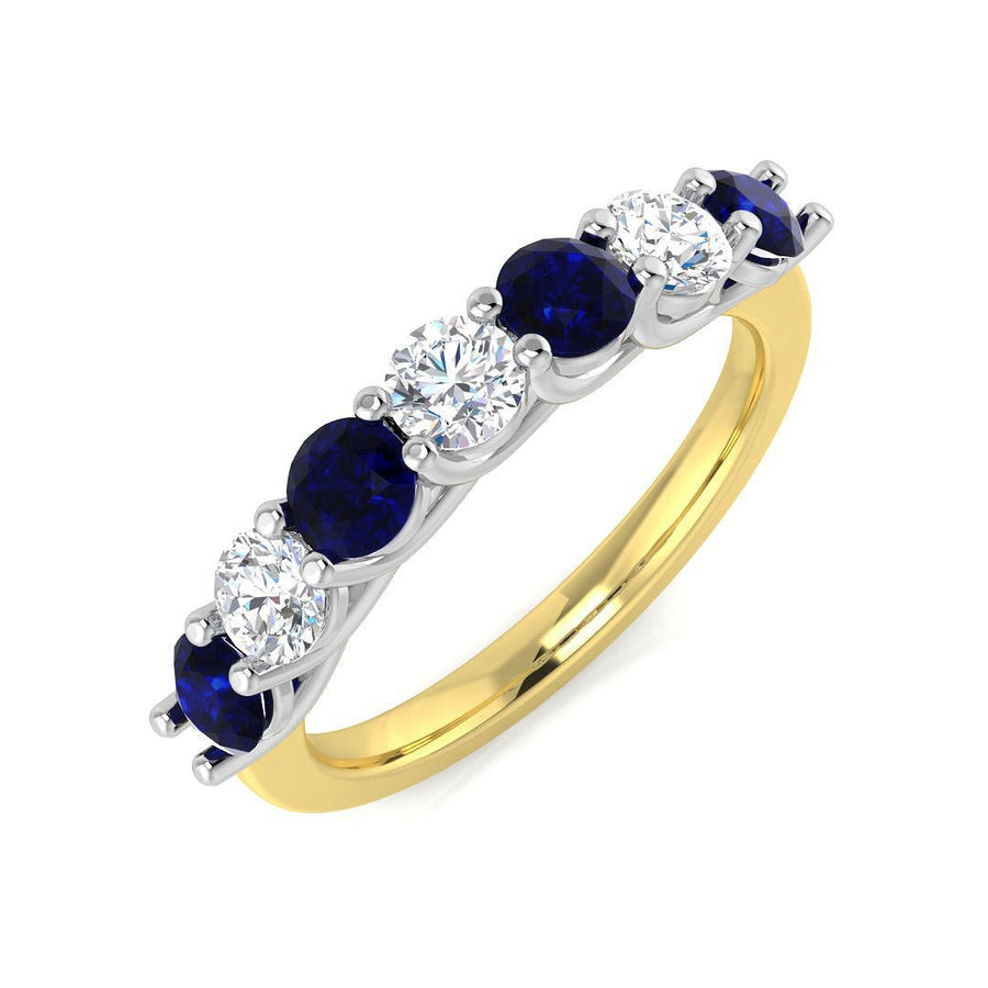 Sapphire & Diamond 7 Stone Ring 1.10ct F - VS Quality in 18k Yellow Gold - My Jewel World