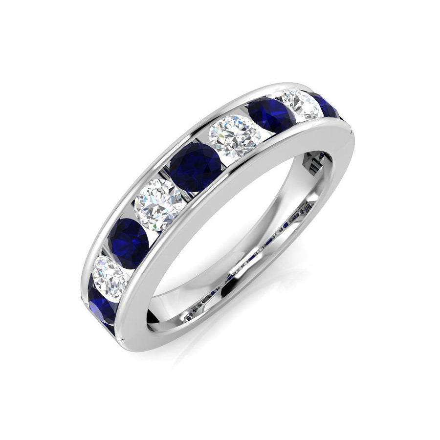 Sapphire & Diamond 9 Stone Ring 1.15ct F - VS Quality in 18k White Gold - My Jewel World