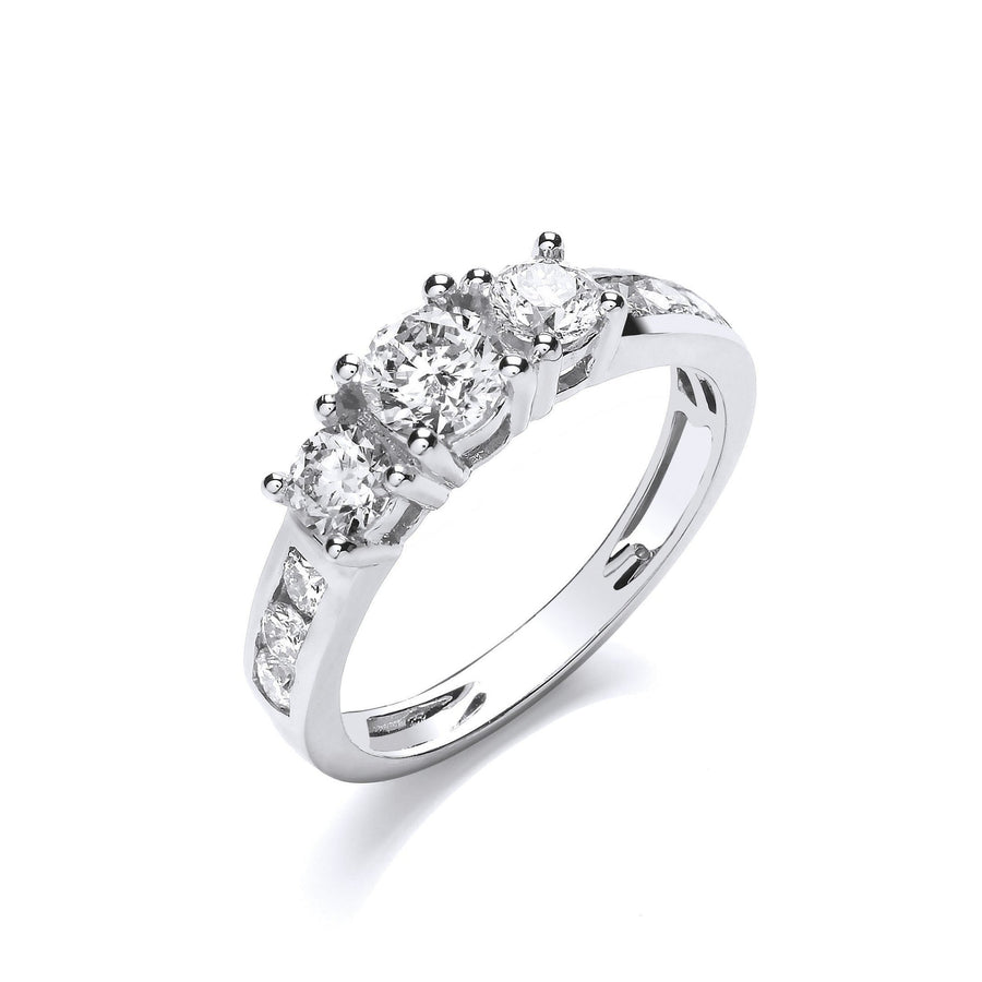 3 Stone Diamond Engagement Ring 1.00ct H-SI Quality in 18K White Gold - My Jewel World