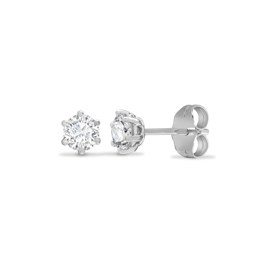 6 Claw Round CZ Solitaire Stud Earrings in 9ct White Gold 3mm - My Jewel World