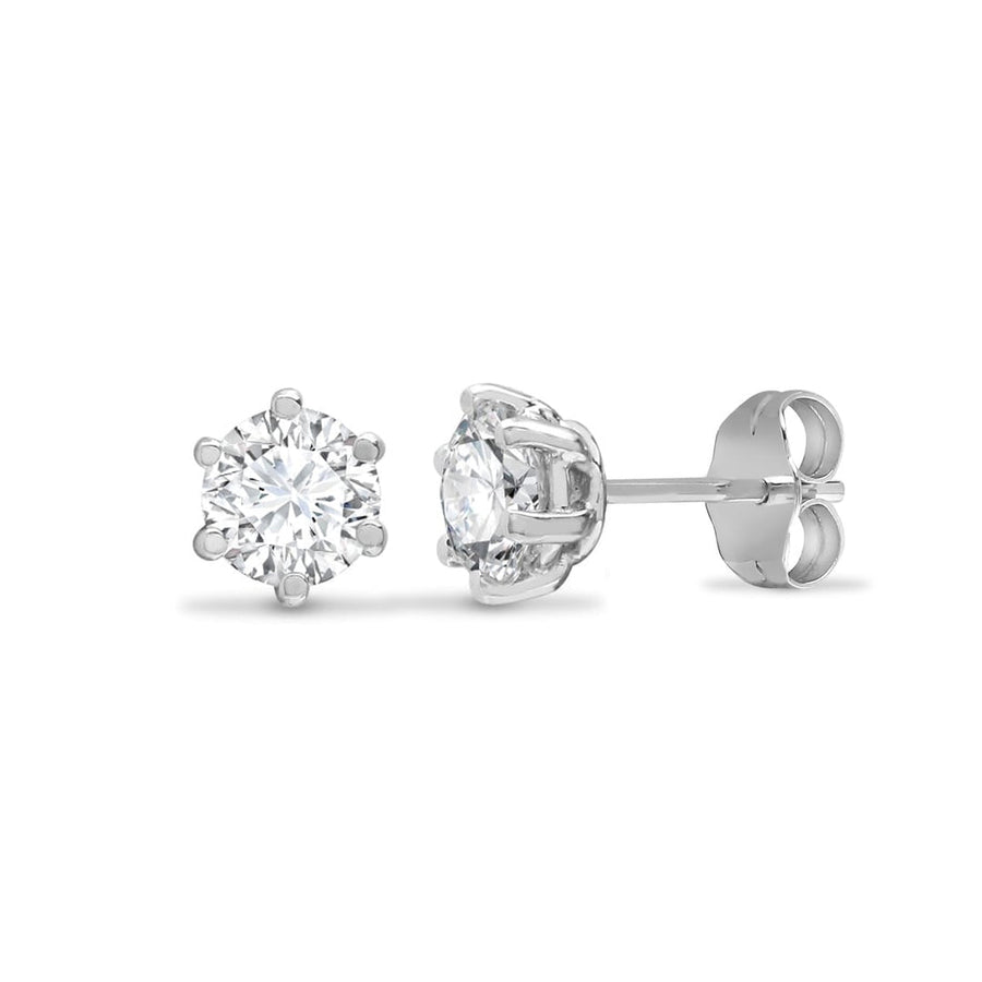 6 Claw Round CZ Solitaire Stud Earrings in 9ct White Gold 4mm - My Jewel World