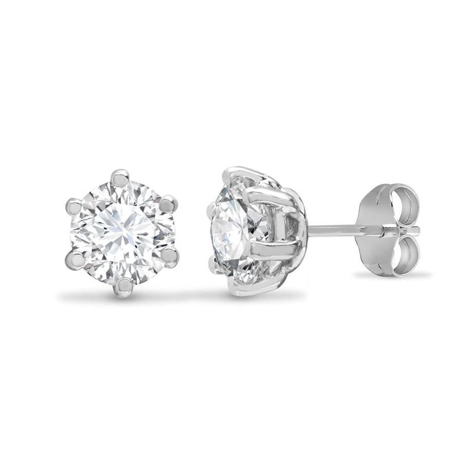 6 Claw Round CZ Solitaire Stud Earrings in 9ct White Gold 5mm - My Jewel World