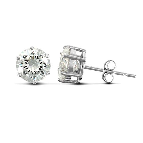 6 Claw Round CZ Solitaire Stud Earrings in 9ct White Gold 8mm - My Jewel World