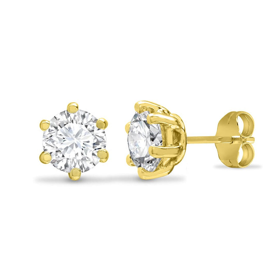 6 Claw Round CZ Solitaire Stud Earrings in 9ct Yellow Gold 5mm - My Jewel World