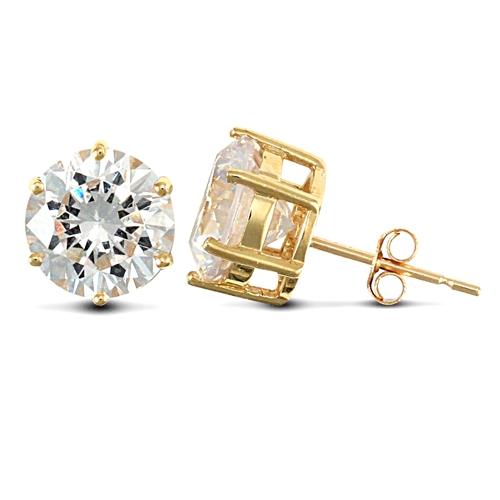 6 Claw Round CZ Solitaire Stud Earrings in 9ct Yellow Gold 8mm - My Jewel World