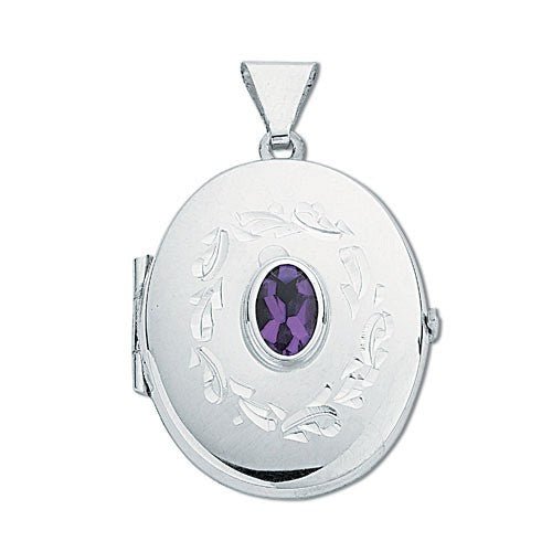 925 Sterling Silver Amethyst Set Oval Shaped Locket Pendant Necklace - My Jewel World