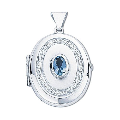 925 Sterling Silver Blue Topaz Set Oval Shaped Locket Pendant Necklace - My Jewel World