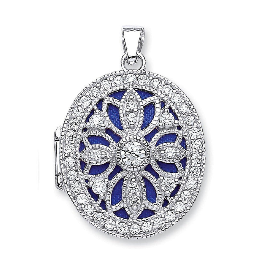 925 Sterling Silver Cubic Zirconia Oval Shaped Locket Pendant Necklace - My Jewel World