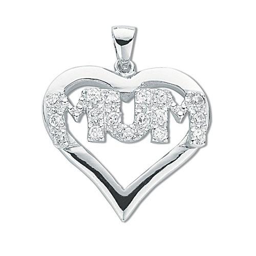 925 Sterling Silver CZ Love Heart Mum Pendant Necklace 4.3g - My Jewel World