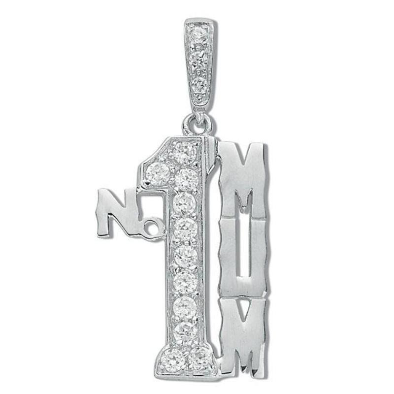 925 Sterling Silver CZ No.1 Mum Pendant Necklace 4.2g - My Jewel World