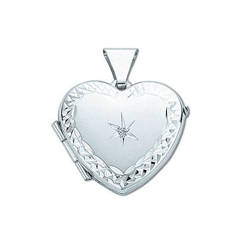 925 Sterling Silver Diamond Set Heart Shaped Locket Pendant Necklace - My Jewel World