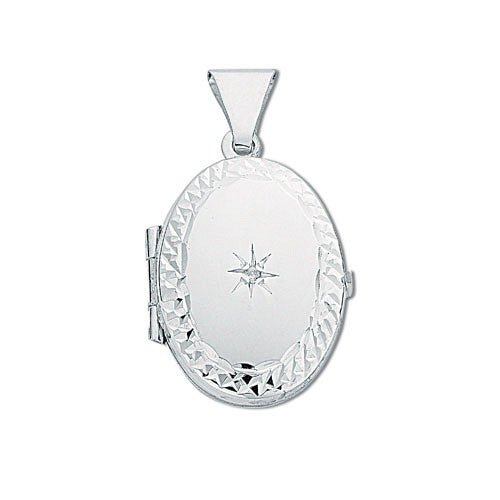 925 Sterling Silver Diamond Set Oval Shaped Locket Pendant Necklace - My Jewel World
