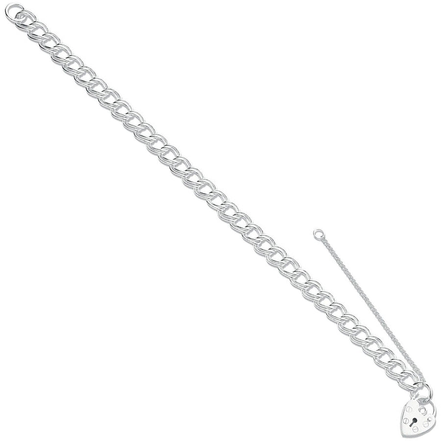 925 Sterling Silver Double Link Charm Bracelet 12.0g - My Jewel World