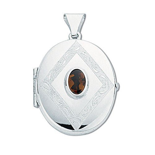 925 Sterling Silver Garnet Set Oval Shaped Locket Pendant Necklace - My Jewel World