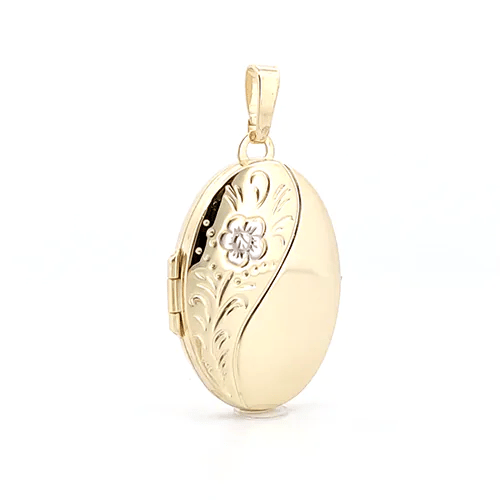 9ct 2 Tone Gold 2 Picture Oval Engraved Floral Locket Pendant Necklace - My Jewel World