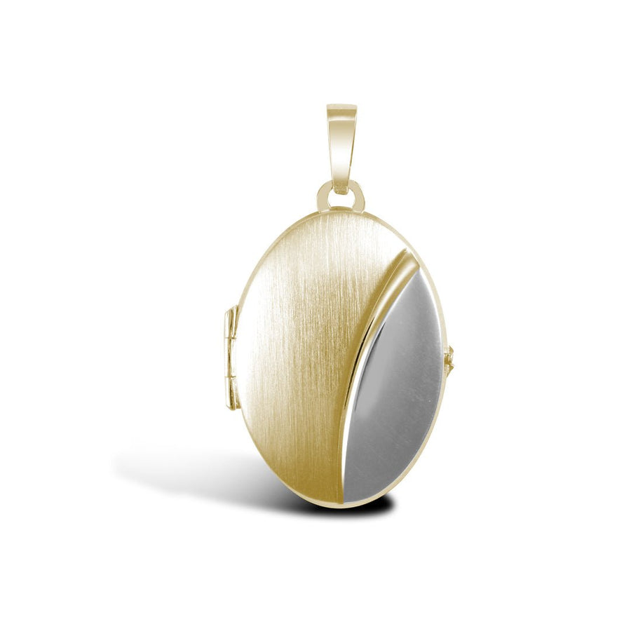 9ct 2 Tone Gold 2 Picture Oval Matt Bean Locket Pendant Necklace - My Jewel World