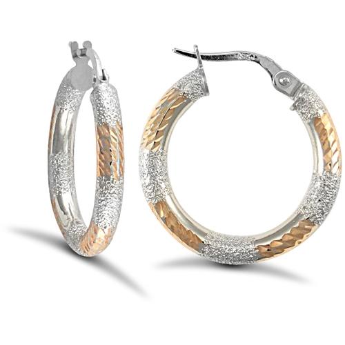 9ct 2 Tone Gold 2.5mm Frosted Hoop Earrings 21mm - My Jewel World