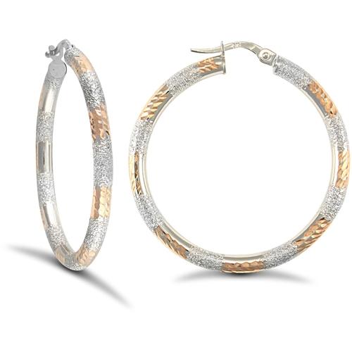9ct 2 Tone Gold 2.5mm Frosted Hoop Earrings 35mm - My Jewel World