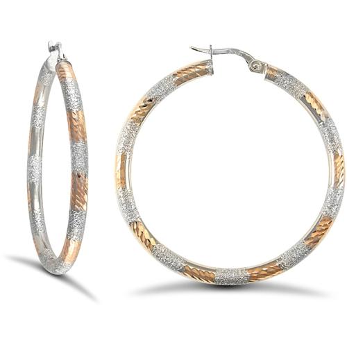 9ct 2 Tone Gold 2.5mm Frosted Hoop Earrings 40mm - My Jewel World