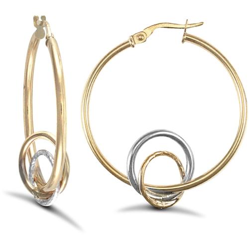 9ct 2 Tone Gold 2mm Eclipse Orbit Hoop Earrings 32mm - My Jewel World