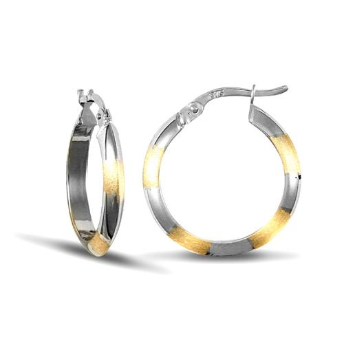 9ct 2 Tone Gold 3mm Frosted Hoop Earrings 20mm - My Jewel World