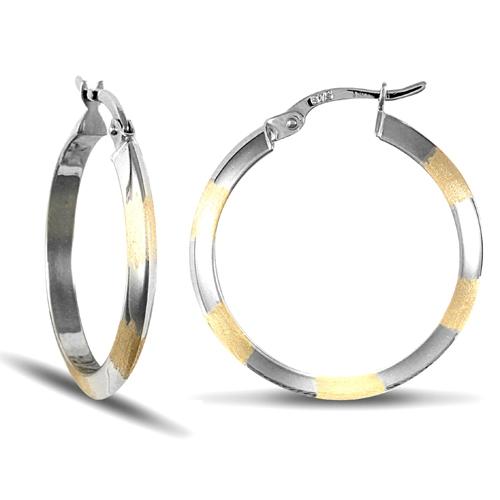 9ct 2 Tone Gold 3mm Frosted Hoop Earrings 25mm - My Jewel World