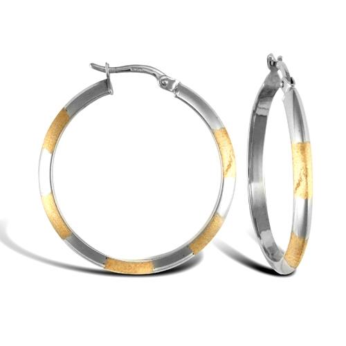 9ct 2 Tone Gold 3mm Frosted Hoop Earrings 30mm - My Jewel World