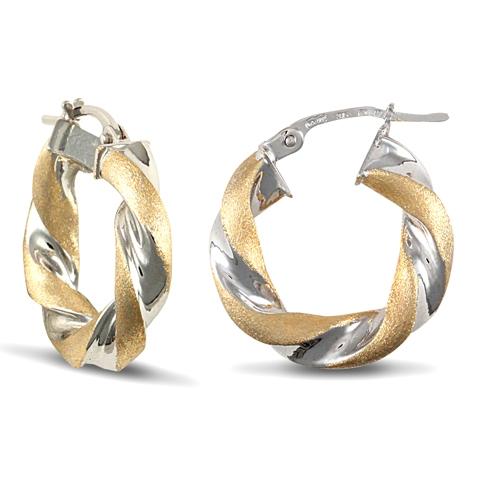 9ct 2 Tone Gold 4mm Frosted Twisted Hoop Earrings 19mm - My Jewel World