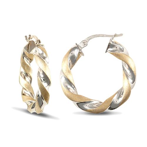 9ct 2 Tone Gold 4mm Frosted Twisted Hoop Earrings 23mm - My Jewel World