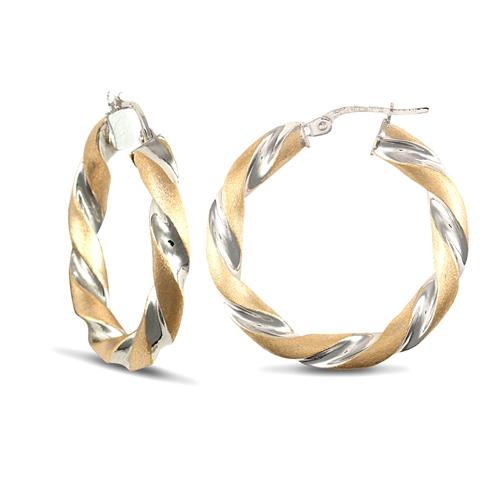 9ct 2 Tone Gold 4mm Frosted Twisted Hoop Earrings 28mm - My Jewel World